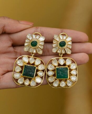 Gold Plated Bold Stunning Green Earrings Dangle For Women