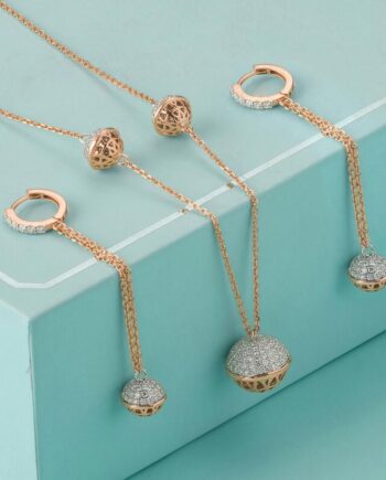Gold Dazzling Cubic Zirconia Contemporary Party Bling Lariat Necklace & Earring Set For Women