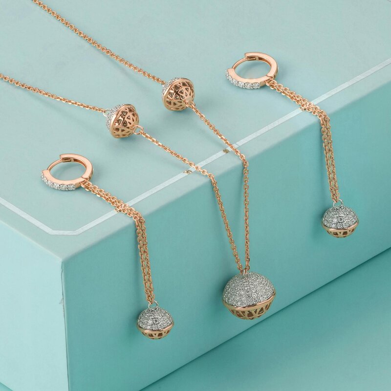 Gold Dazzling Cubic Zirconia Contemporary Party Bling Lariat Necklace & Earring Set For Women